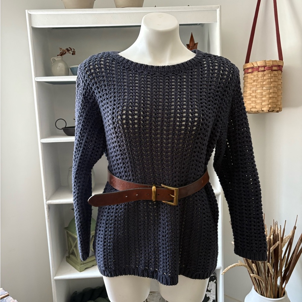 L.L. Bean Navy Blue Women's Knit Waffle Sweater Cotton